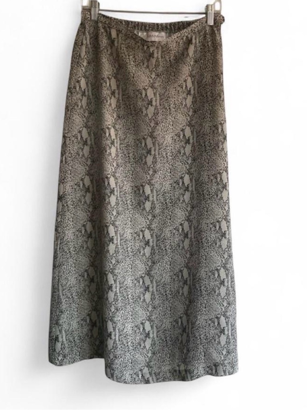 Nygard Collection Snakeskin Print Midi Skirt | Elastic Waist Grey Black W28
